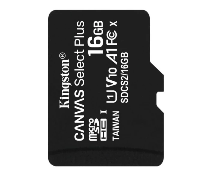 Фото - карту пам'яті Карта пам'яті Kingston 16GB microSDHC Canvas Select Plus 100R A1 C10 + SD адаптер (SDCS2/16GB)