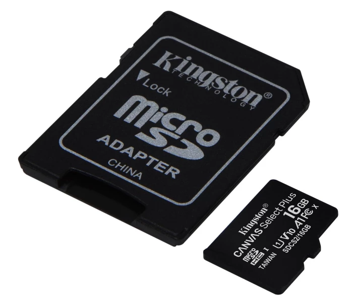 Фото - карту пам'яті Карта пам'яті Kingston 16GB microSDHC Canvas Select Plus 100R A1 C10 + SD адаптер (SDCS2/16GB)