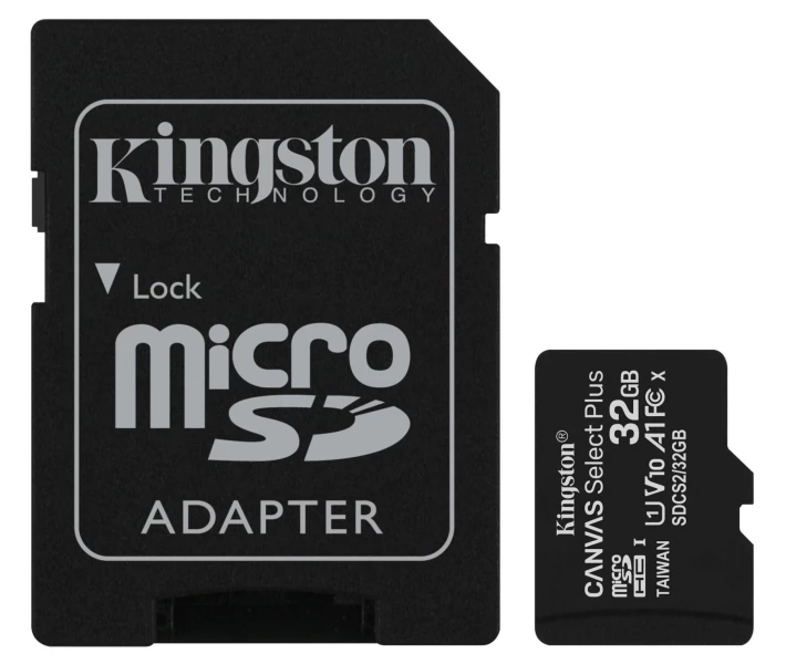 Фото - карту пам'яті Карта пам'яті Kingston 32GB microSDHC Canvas Select Plus 100R A1 C10 + SD адаптер (SDCS2/32GB)