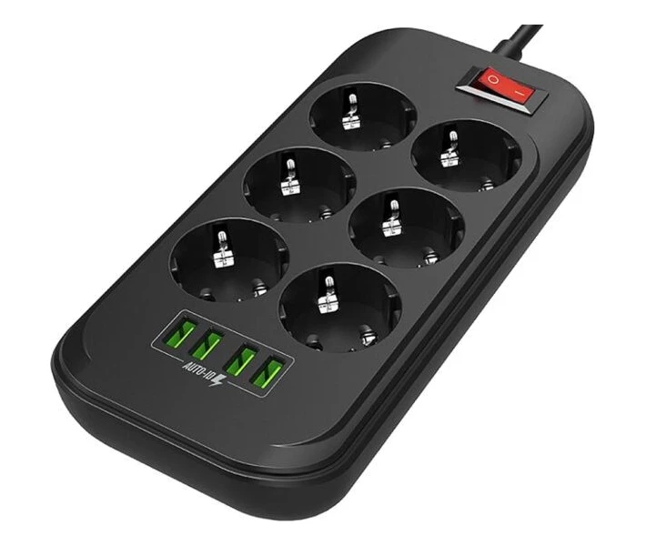 Фото - мережевий фільтр Мережевий фільтр ColorWay 6 розеток / 4USB Black (CW-CHE64B) 2m