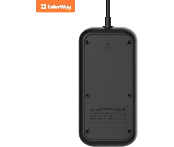 Фото - мережевий фільтр Мережевий фільтр ColorWay 6 розеток / 4USB Black (CW-CHE64B) 2m