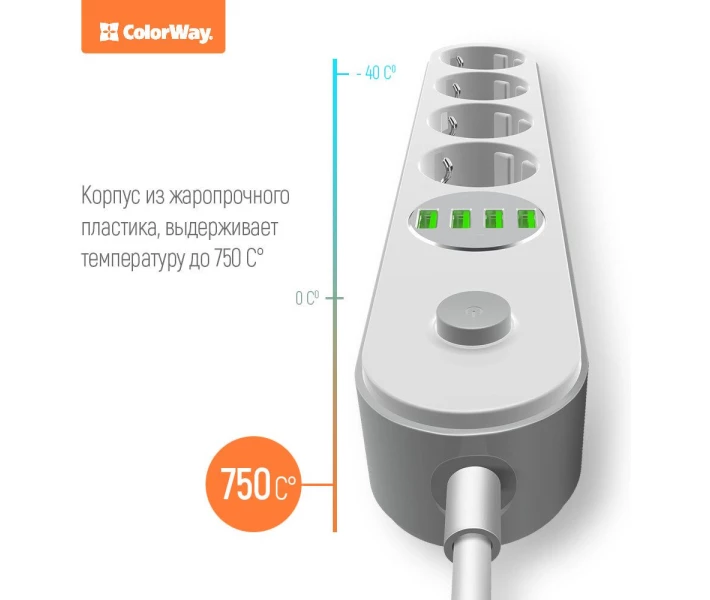 Фото - мережевий фільтр Мережевий фільтр ColorWay 4 розеток / 4USB White (CW-CHE44W) 2m