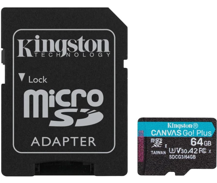 Фото - карту пам'яті Карта пам'яті Kingston MicroSDXC 64GB Canvas Go! Plus Class 10 UHS-I U3 V30 A2 + SD-адаптер (SDCG3/64GB)