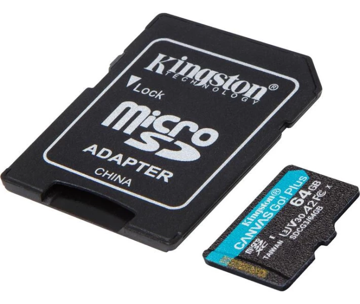 Фото - карту пам'яті Карта пам'яті Kingston MicroSDXC 64GB Canvas Go! Plus Class 10 UHS-I U3 V30 A2 + SD-адаптер (SDCG3/64GB)