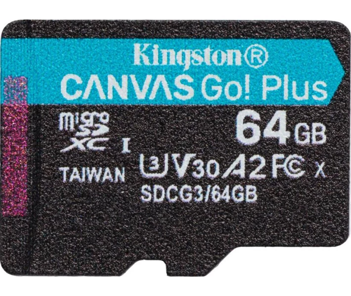 Фото - карту пам'яті Карта пам'яті Kingston MicroSDXC 64GB Canvas Go! Plus Class 10 UHS-I U3 V30 A2 + SD-адаптер (SDCG3/64GB)