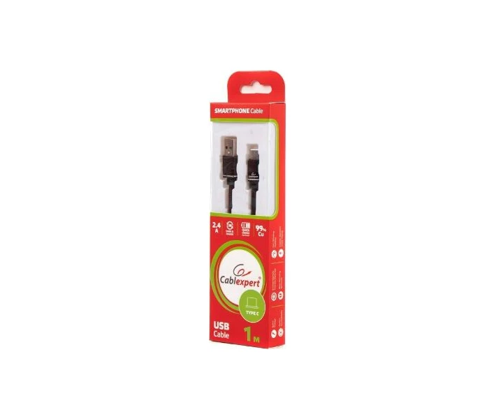 Фото - кабель та перехідник Кабель Cablexpert USB 2.0 A-папа/C-папа, 1 м, плоский, 2.4А (CCPB-C-USB-10BK)