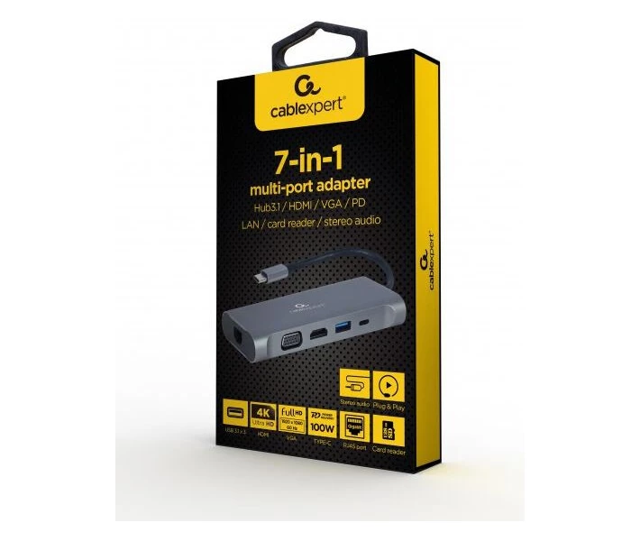 Фото - кардрідер Док-станція Cablexpert USB-C Grey (A-CM-COMBO7-01)