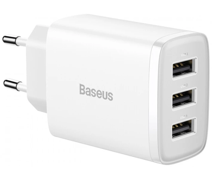 Фото - зарядний пристрій для телефону і планшета Зарядний пристрій Baseus Compact 3U 17W (CCXJ020102) білий