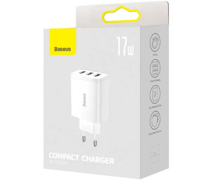 Фото - зарядний пристрій для телефону і планшета Зарядний пристрій Baseus Compact 3U 17W (CCXJ020102) білий