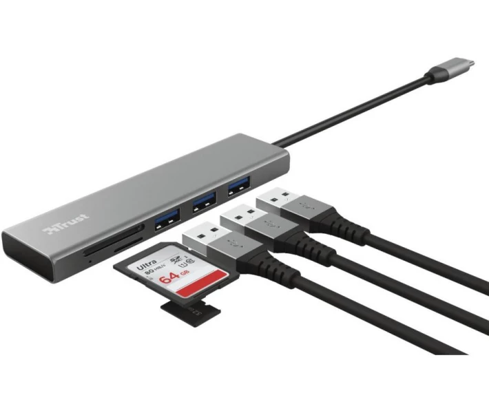 Фото - кардрідер Хаб Trust Halyx Fast USB-C Hub and Card Reader 3-port (24191)