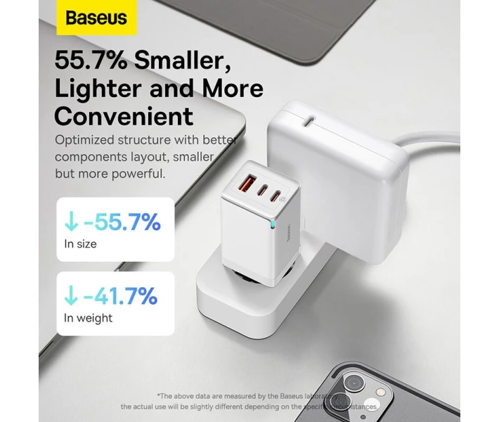 Фото - зарядний пристрій для телефону і планшета Зарядний пристрій Baseus 65W GaN5 Pro 2C+U(CCGP120202 ) бiл + кабель Type-C to Type-C