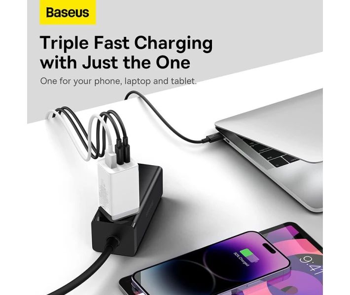 Фото - зарядний пристрій для телефону і планшета Зарядний пристрій Baseus 65W GaN5 Pro 2C+U(CCGP120202 ) бiл + кабель Type-C to Type-C