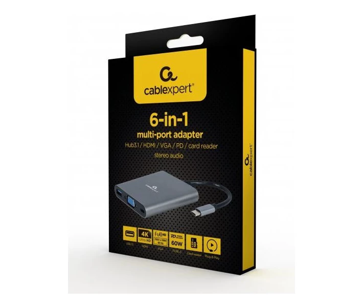Фото - кардрідер Док-станція Cablexpert USB-C Grey (A-CM-COMBO6-01)