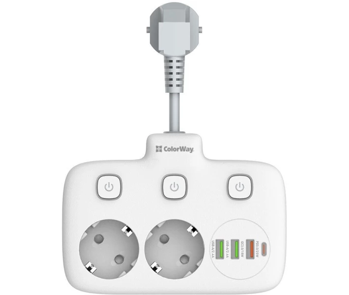 Фото - мережевий фільтр Мережевий фільтр-подовжувач СolorWay 2x220V/3xUSB-A/1xUSB-C white (CW-CHE24PDW)