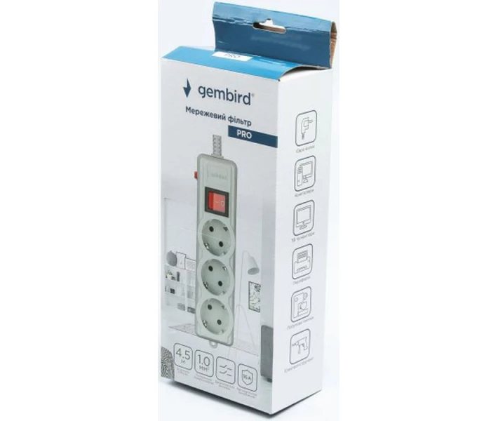 Фото - мережевий фільтр Мережевий фільтр Gembird 4.5 м, 3 розетки (SPG3-G-15G-PRO)