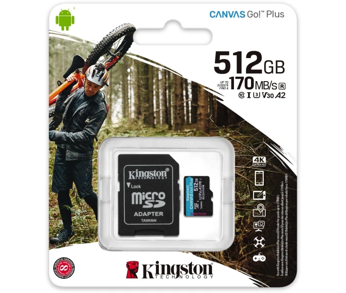 Фото - карту пам'яті Карта пам'яті Kingston MicroSDXC 512GB Canvas Go! Plus Class 10 UHS-I U3 V30 A2 + SD-адаптер (SDCG3/512GB)