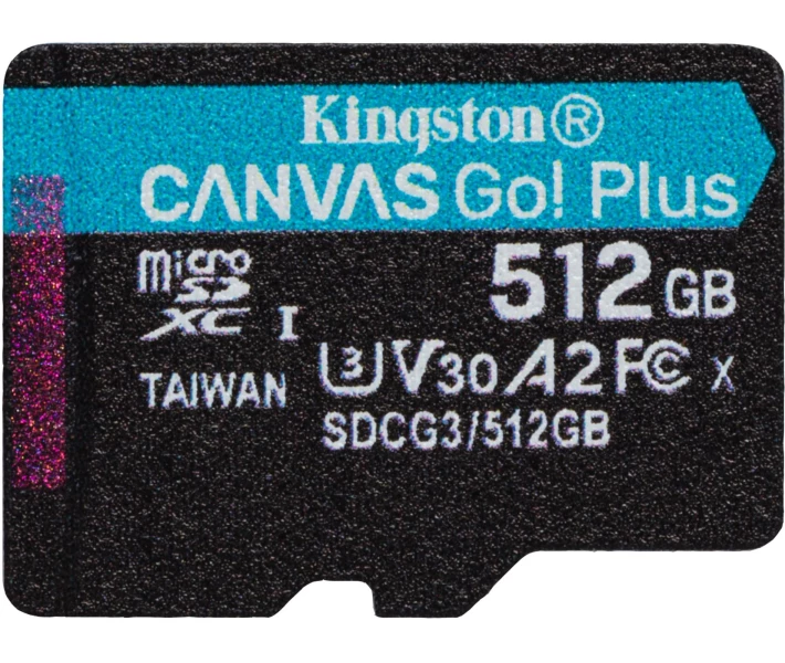 Фото - карту пам'яті Карта пам'яті Kingston MicroSDXC 512GB Canvas Go! Plus Class 10 UHS-I U3 V30 A2 + SD-адаптер (SDCG3/512GB)