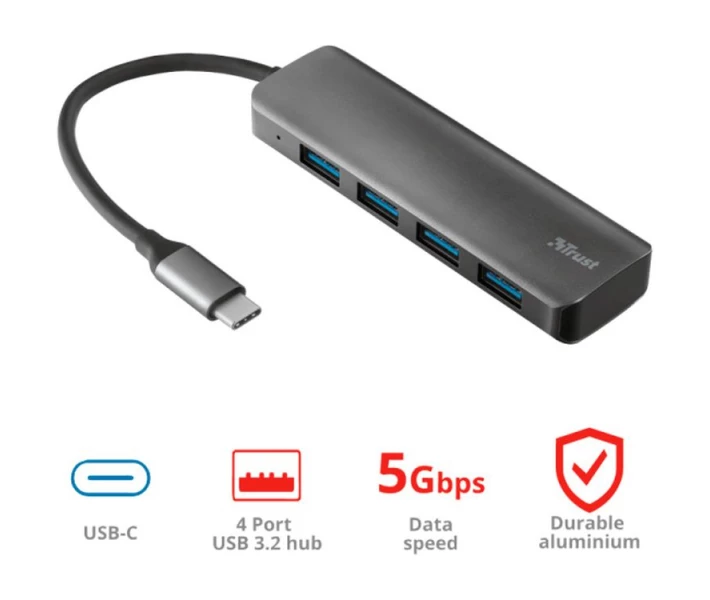 Фото - кардрідер Концентратор USB3.2 Gen1/Type-C Trust Halyx Aluminium (24948)