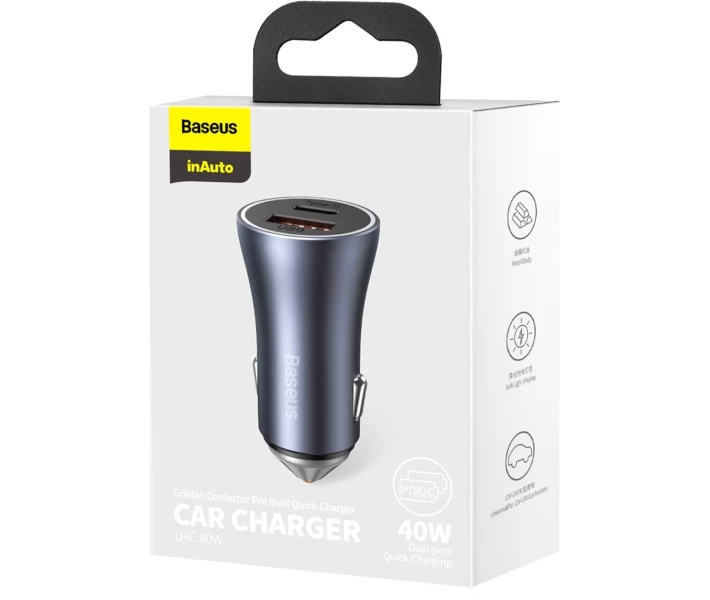 Фото - зарядний пристрій для телефону і планшета Автом.зарядний Baseus Pro Dual Quick U+C 40W(CCJD-0G)сі