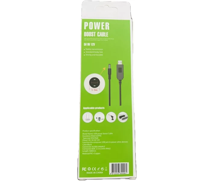 Фото - кабель та перехідник Кабель Power Boost cable USB-DC 5.5x2.1 9V 1 м чорний