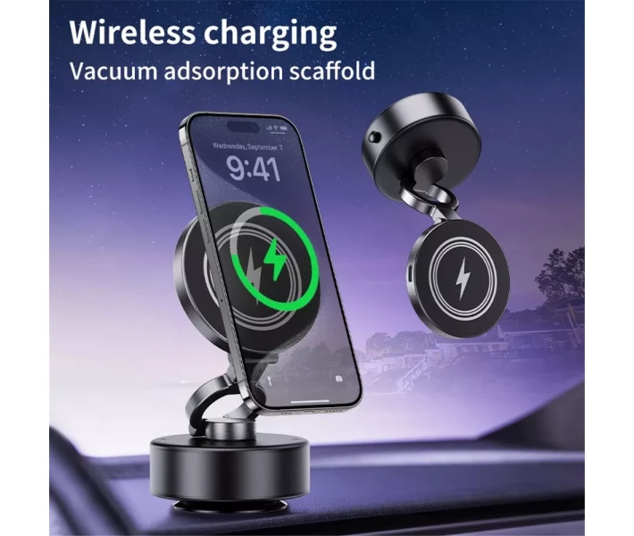 Фото - автомобільний тримач Автотримач JILE D1 Electric Vacuum Adsorption Wireless Charger чорний