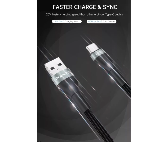Фото - кабель та перехідник Кабель Romoss USB to Type-C 3A 1m (CB3031-631-G43H) чорн.