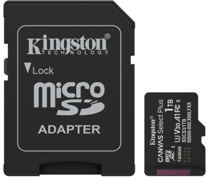 Фото - карту пам'яті Карта пам'яті Kingston MicroSDXC 1TB Canvas Select Plus Gen3 150MB/s A1 + SD-адаптер (SDCS3/1TB)