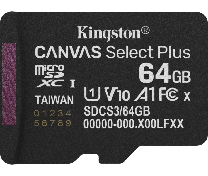 Фото - карту пам'яті Карта пам'яті Kingston MicroSDXC 64GB Canvas Select Plus Gen3 100MB/s A1 (SDCS3/64GBSP)