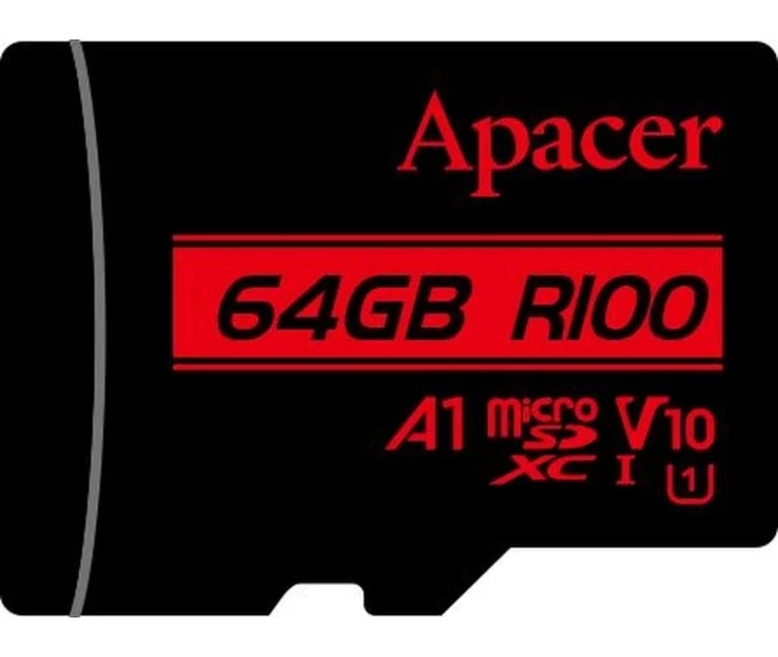 Фото - карту пам'яті Карта пам'яті Apacer microSDXC UHS-I 64GB R100 V10 A1 + SD adapter (AP64GMCSX10UB-R)