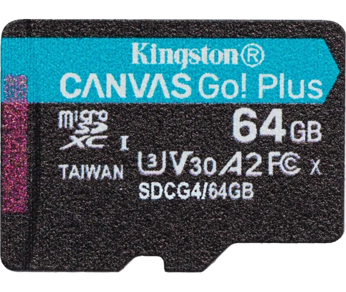 Фото - карту пам'яті Карта пам'яті Kingston MicroSDXC 64GB Canvas Go Plus Gen4 200MB/s A2 U3 V30 (SDCG4/64GBSP)