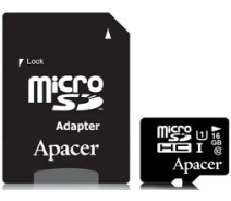 Придбати - карту пам'яті  Карта пам'яті Apacer microSDHC UHS-I 16GB сlass10 + SD (AP16GMCSH10U1-R)