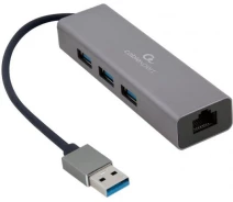 Придбати - кабель та перехідник  Адаптер USB -> Gigabit Ethernet/3xUSB3.2 Gen1 Cablexpert (A-AMU3-LAN-01)